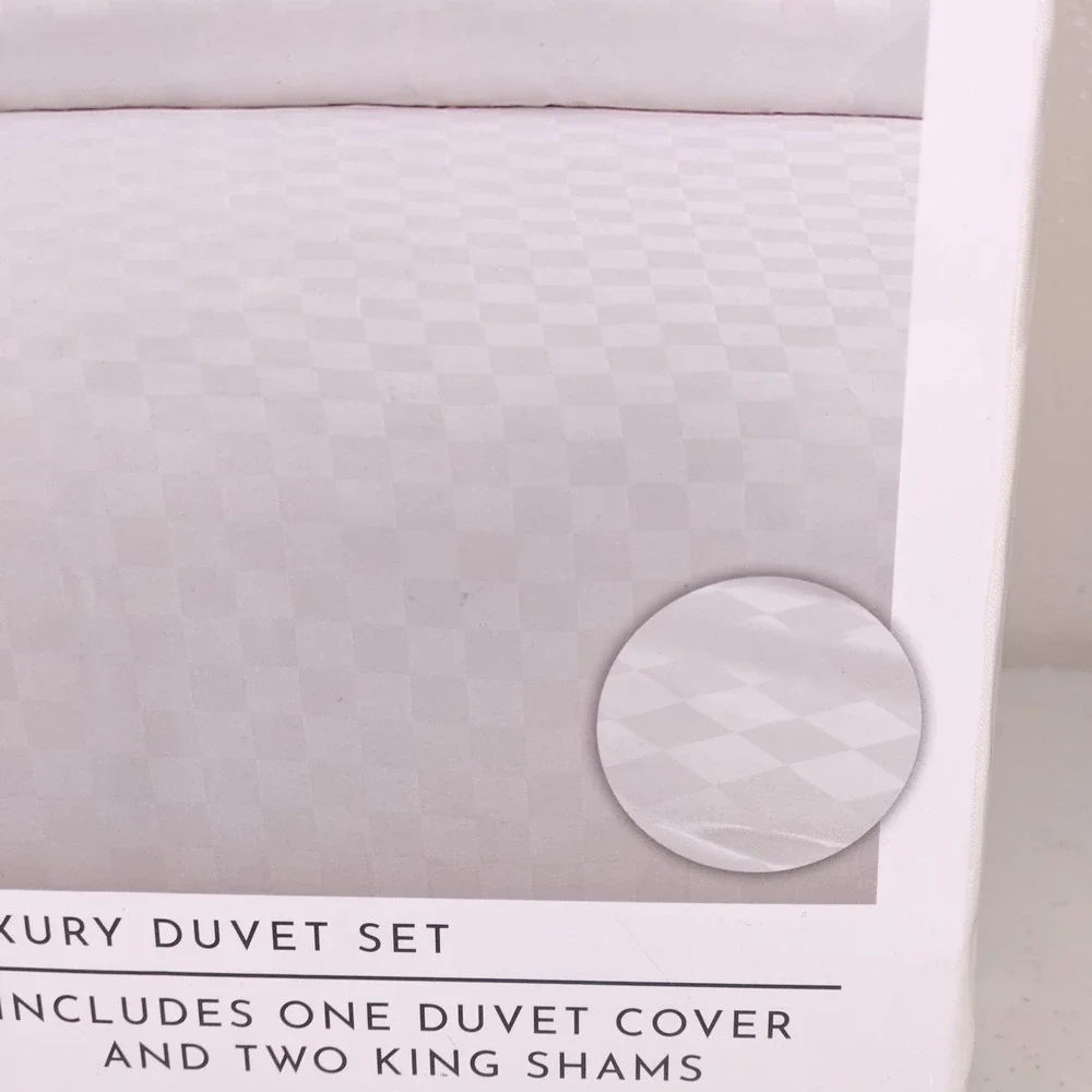 The Hotel Collection King Duvet Cover Set White Block Check New York Luxury